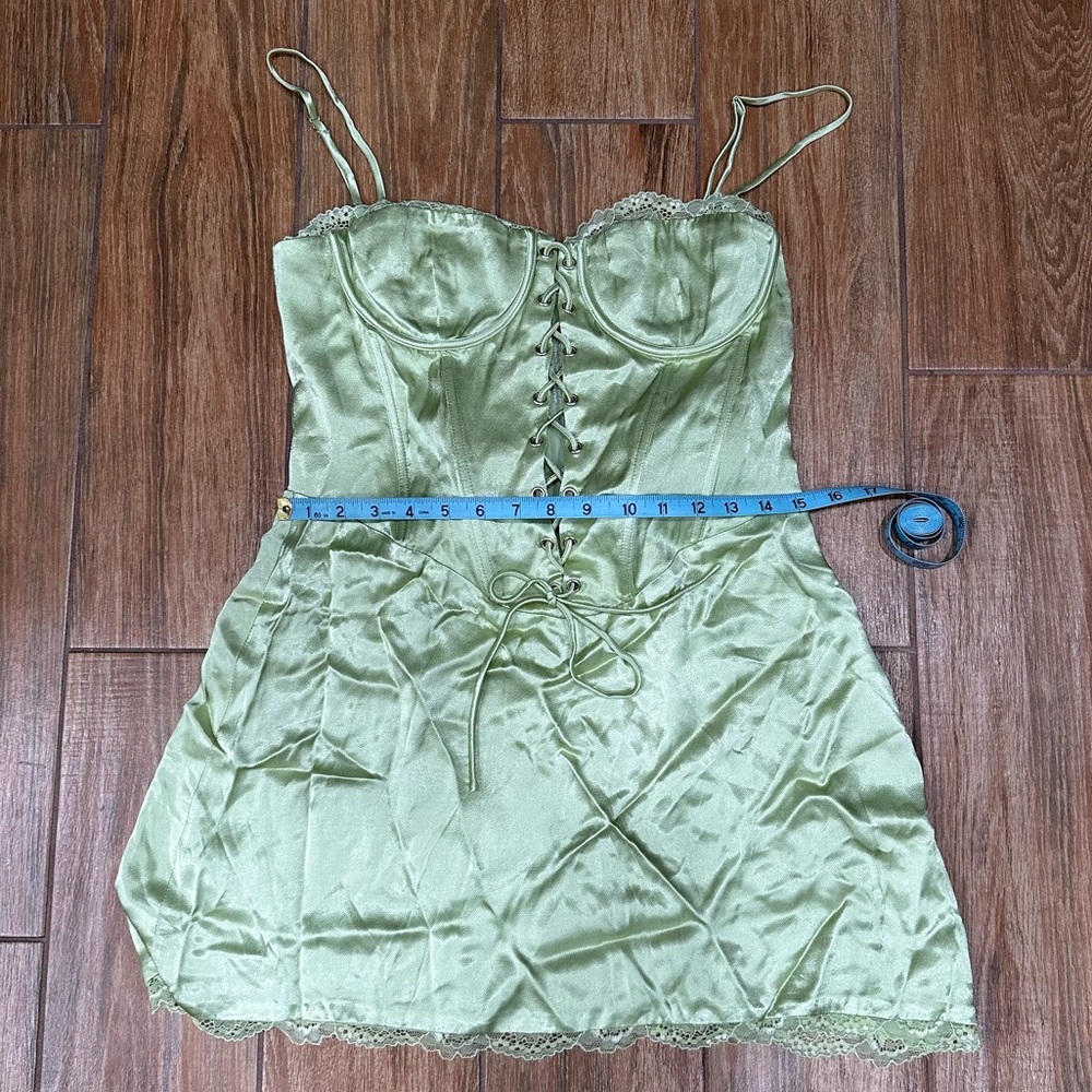 Meshki Light Green Satin Mini Dress - Picture 6 of 8